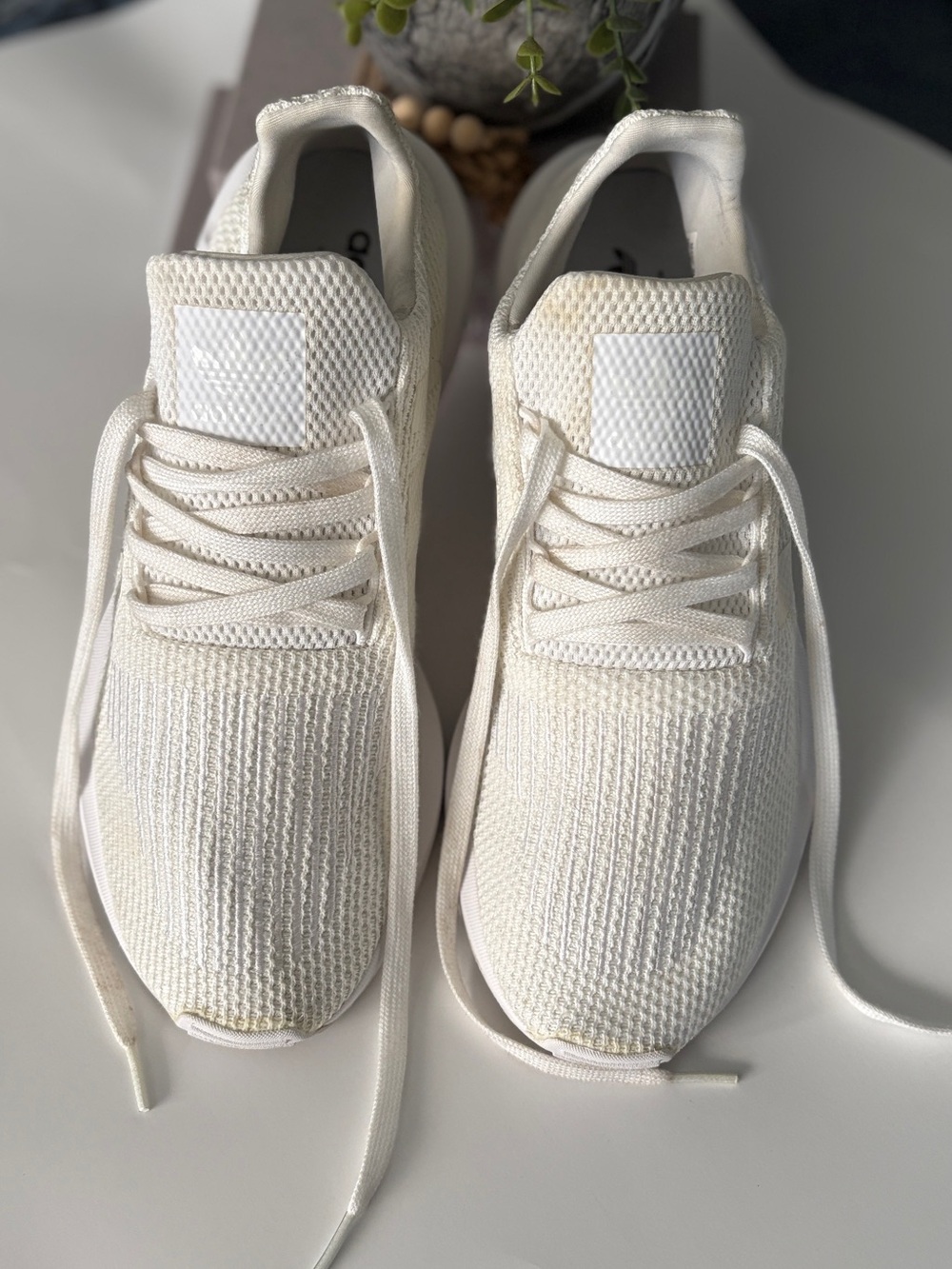 adidas Men's Knit Running Sneakers in Cream/White